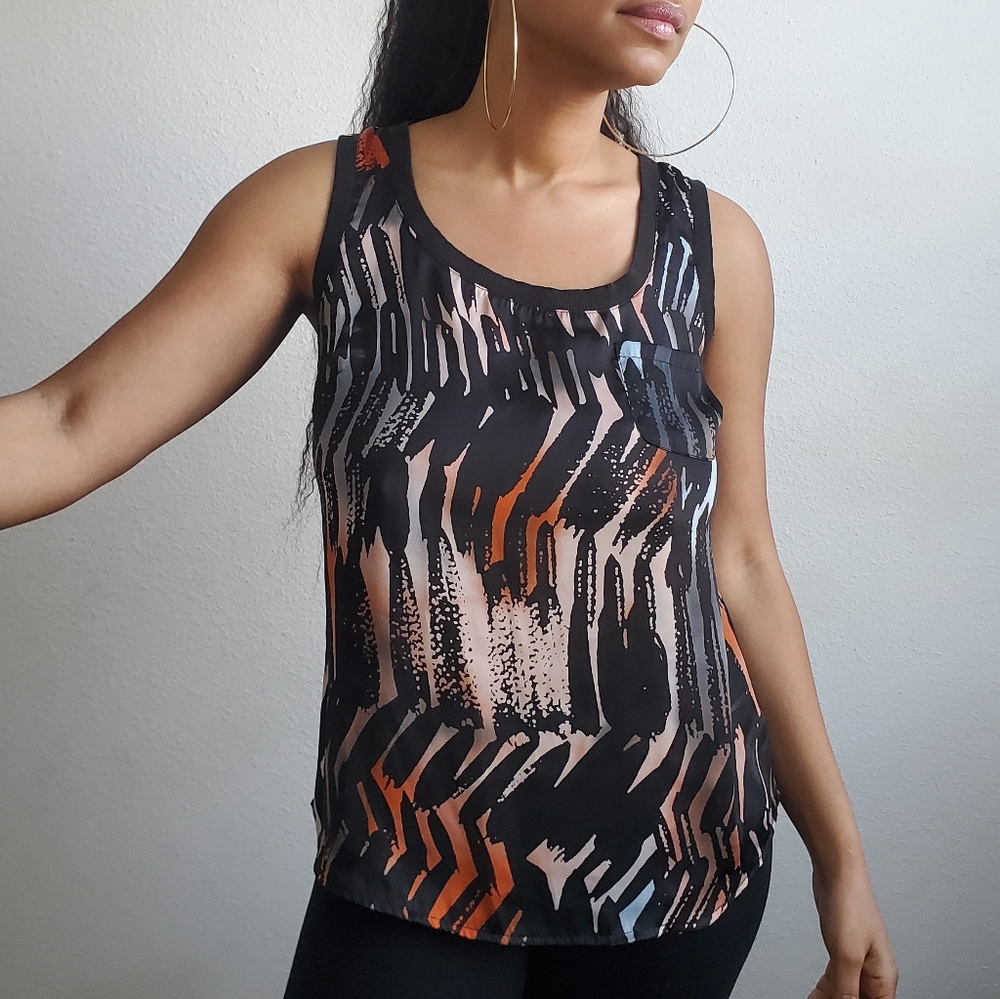 Ana Brushstroke Print Sleeveless Blouse